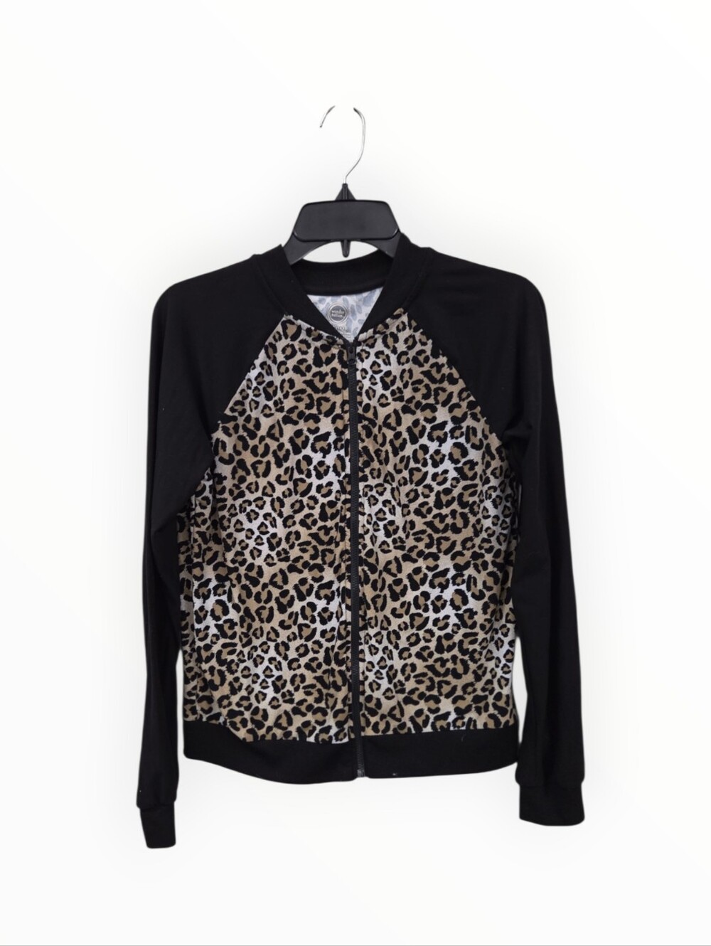 Girl's Xl Wonder Nation Leopard Print Zip-Front track Jacket - Black